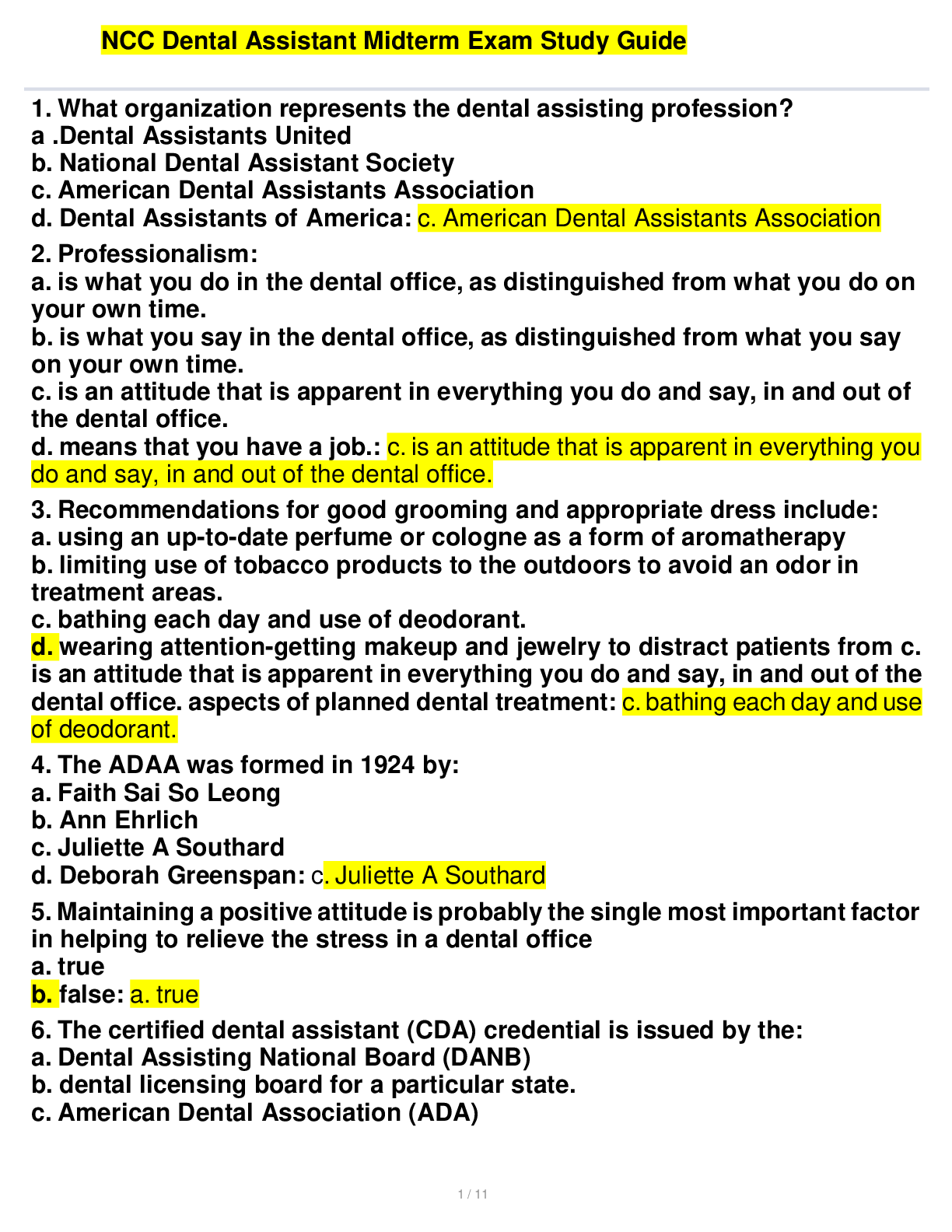 Preview image of NCC Dental Assistant Midterm Exam Study Guide document